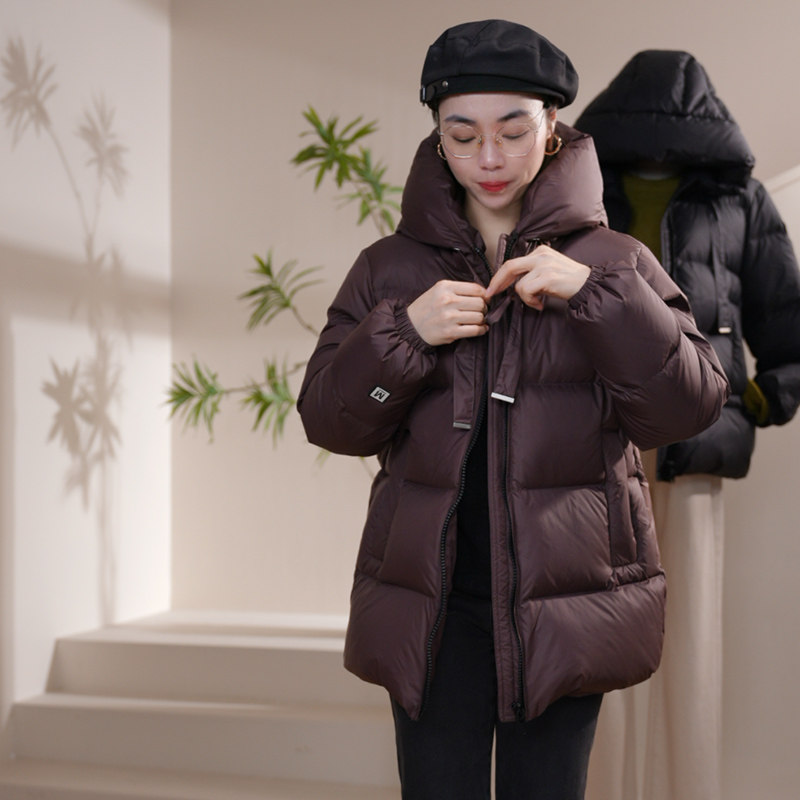 9801半斤多90绒加厚保暖羽绒服中长款连帽轻薄亲子宽松百搭休闲