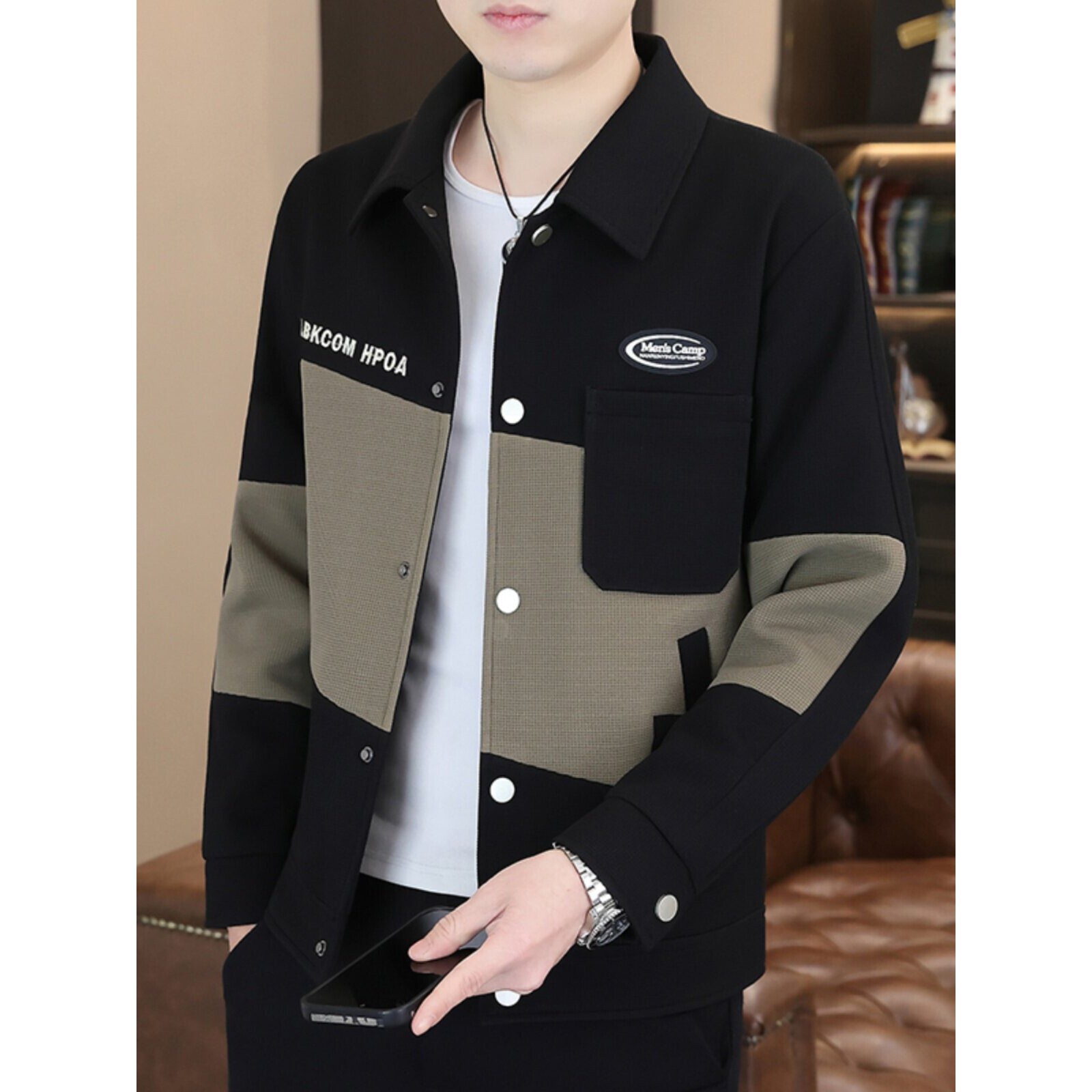 男士外套春秋款2026新款潮牌拼色衬衫式男装上衣男款休闲夹克外衣
