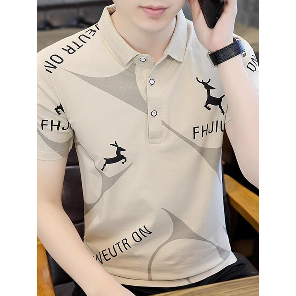 夏季薄款衬衫男短袖polo衫潮流翻领冰丝t恤休闲帅气纯棉男装衬衣