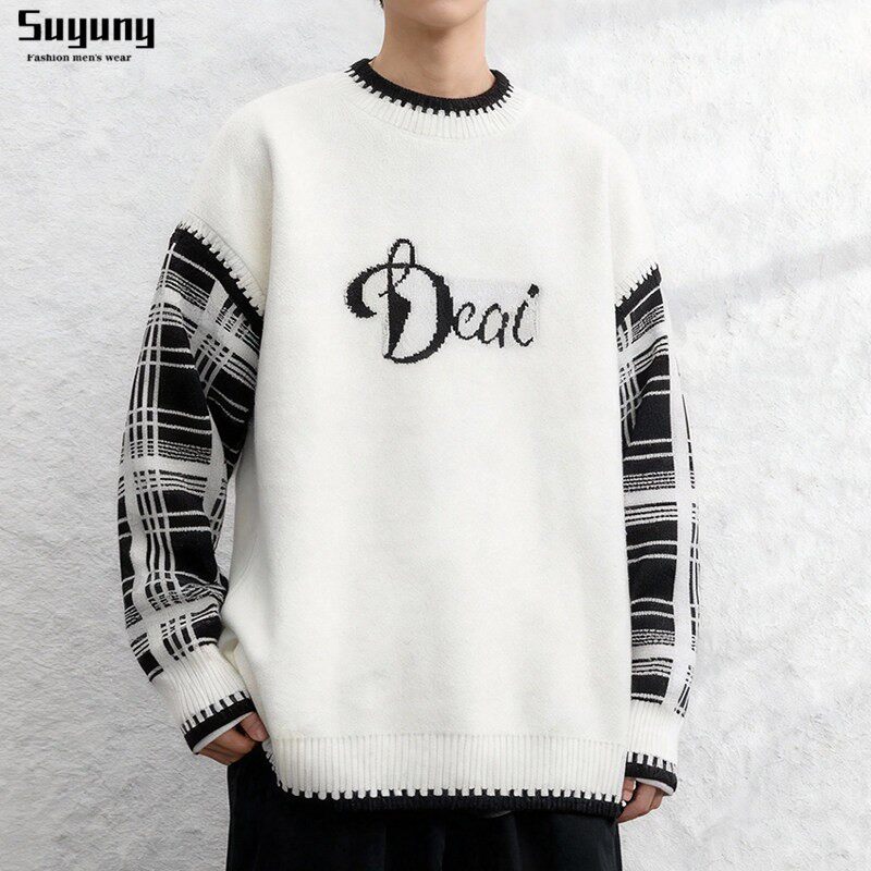 学院风假两件圆领毛衣男款学生秋冬季加厚保暖针织衫潮牌线衣冬装