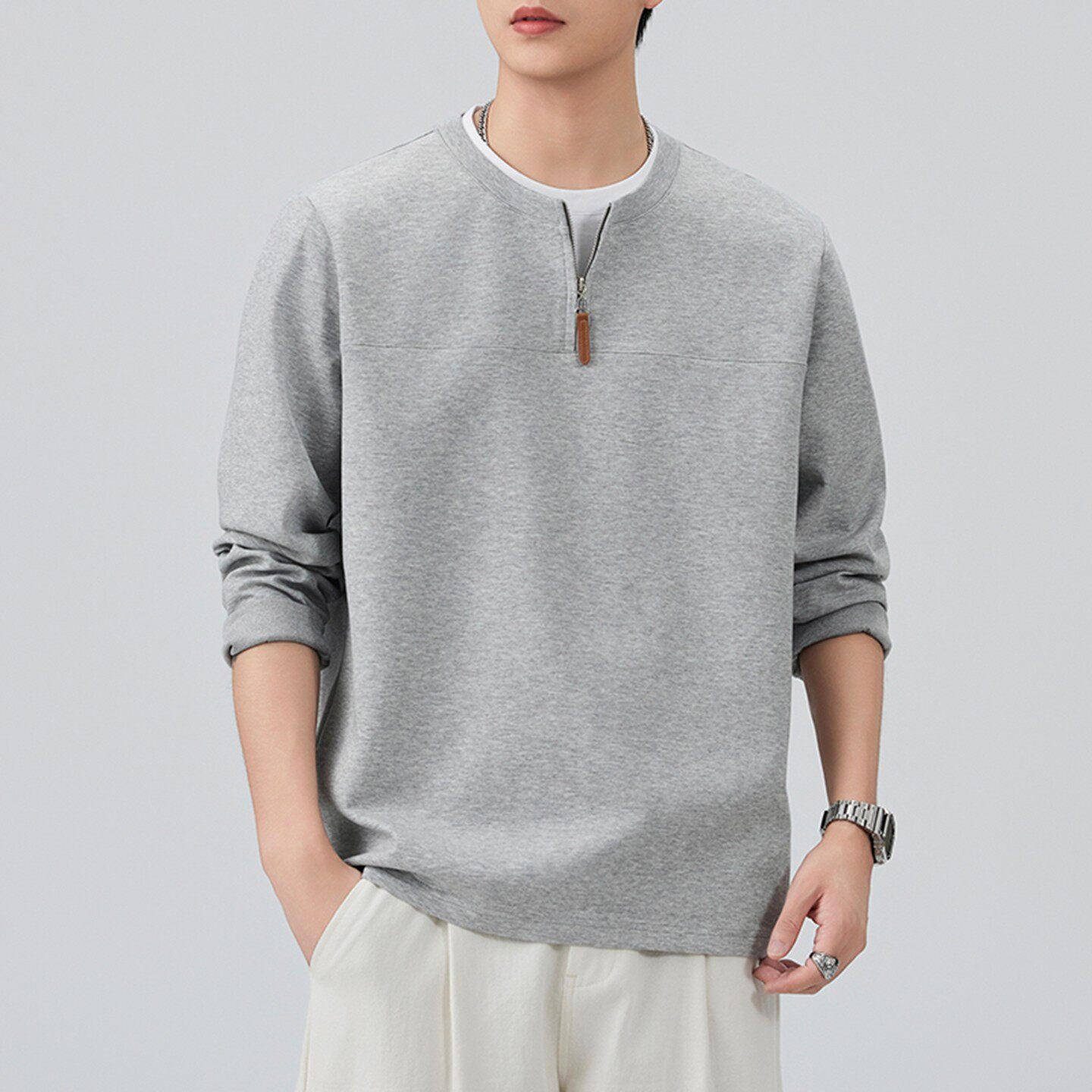 春季半拉链POLO衫男士长袖卫衣2026新款休闲百搭云朵棉T恤上衣服