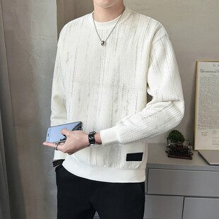 2026新款华夫格卫衣男春秋季圆领宽松百搭打底衫青年薄款长袖T恤