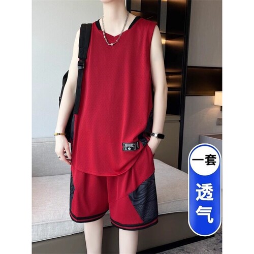 青年学生训练衣夏季篮球服男冰丝网眼无袖运动服套装比赛打球衣服