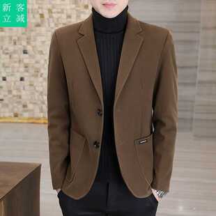 秋冬季毛呢西服男潮韩版修身帅气单西青年商务休闲呢子小西装外套