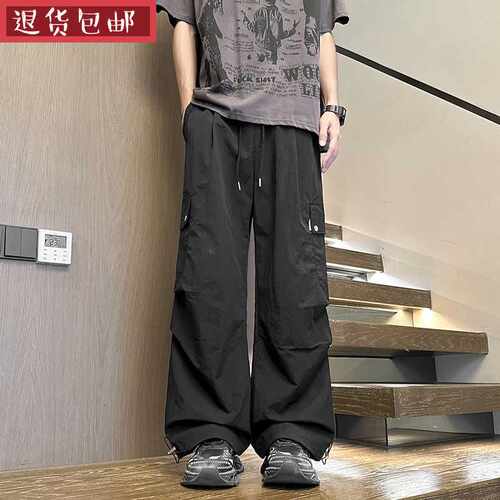 工装裤青少年初高中学生男孩夏季薄款冰丝速干休闲夏天运动长裤子