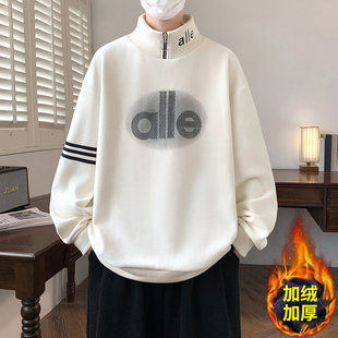 秋冬季半高领卫衣男孩青少年初中高中学生加绒加厚大童打底衫上衣