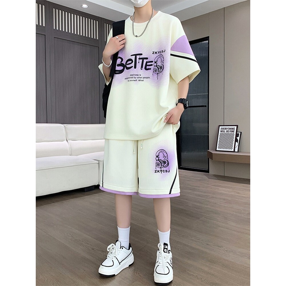 冰丝运动套装男夏季2026新款休闲短袖短裤男装一套搭配帅气两件套