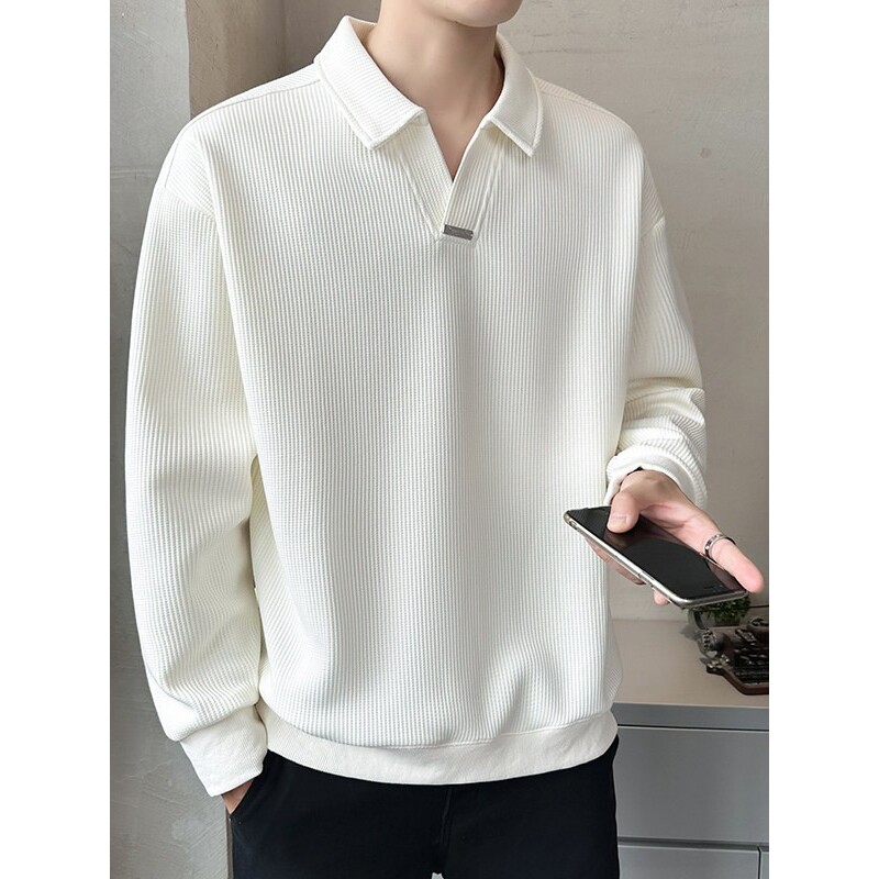 v领卫衣男士春季美式通勤衬衫领长袖T恤衫春秋休闲翻领打底polo衫