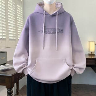 春秋款渐变卫衣男孩高中初中学生帅气连帽外套青少年大童春装上衣