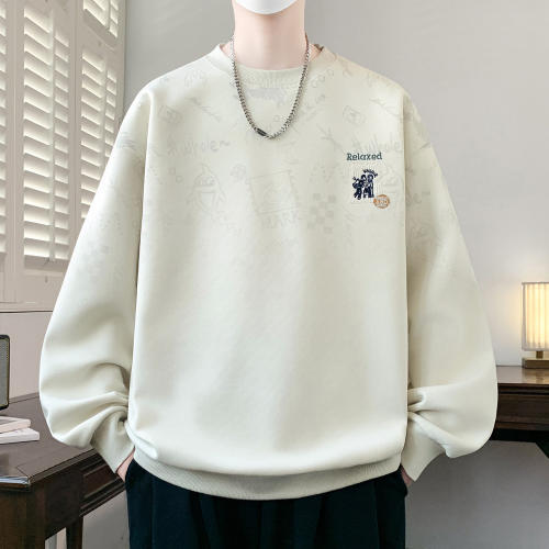 青少年打底衫圆领卫衣男士春秋季美式潮流宽松刺绣长袖上衣服t恤
