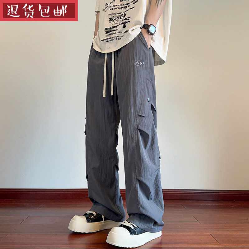 夏季薄款工装长裤子男孩12岁初中学生青少年15大童冰丝速干休闲裤