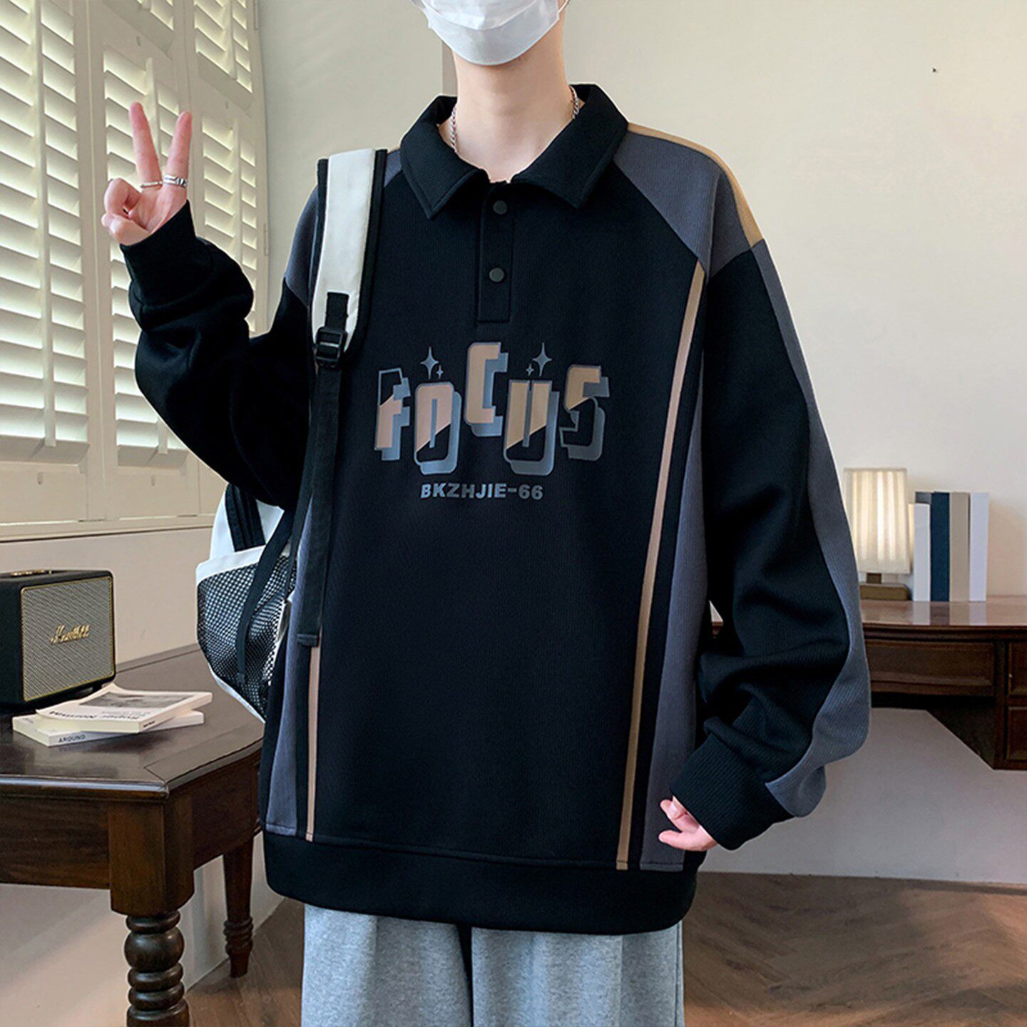 春秋季新款长袖卫衣男初中高中学生潮牌POLO衫青少年大童男装上衣