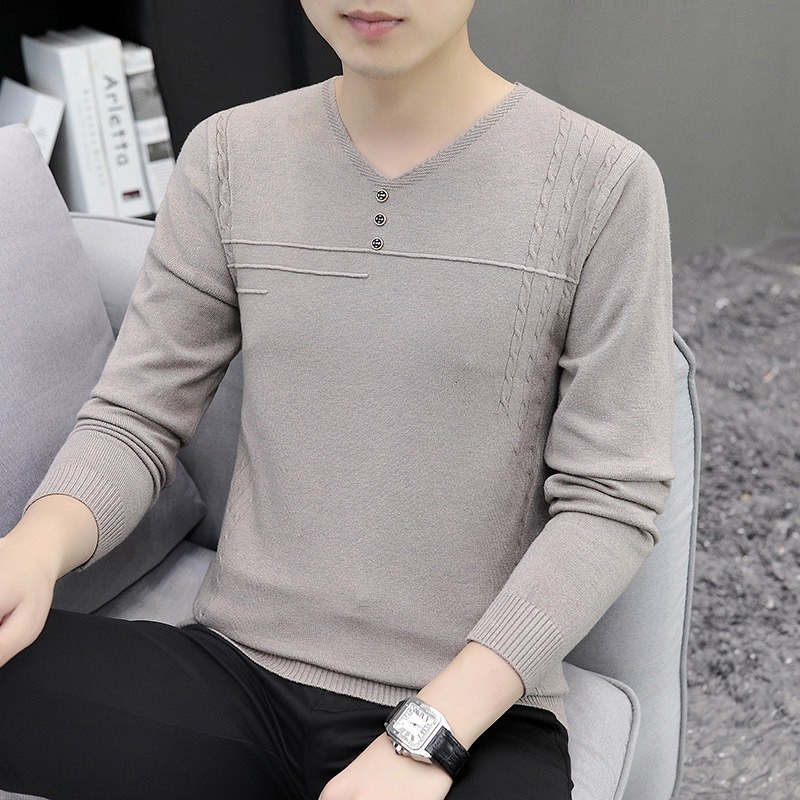 纯色毛衣男韩版2025春秋季新款秋装上衣潮修身V领打底针织衫男士