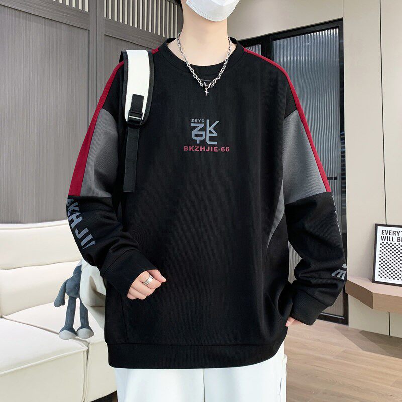 春秋季青少年长袖卫衣男初中高中学生潮流帅气大童男装打底衫上衣