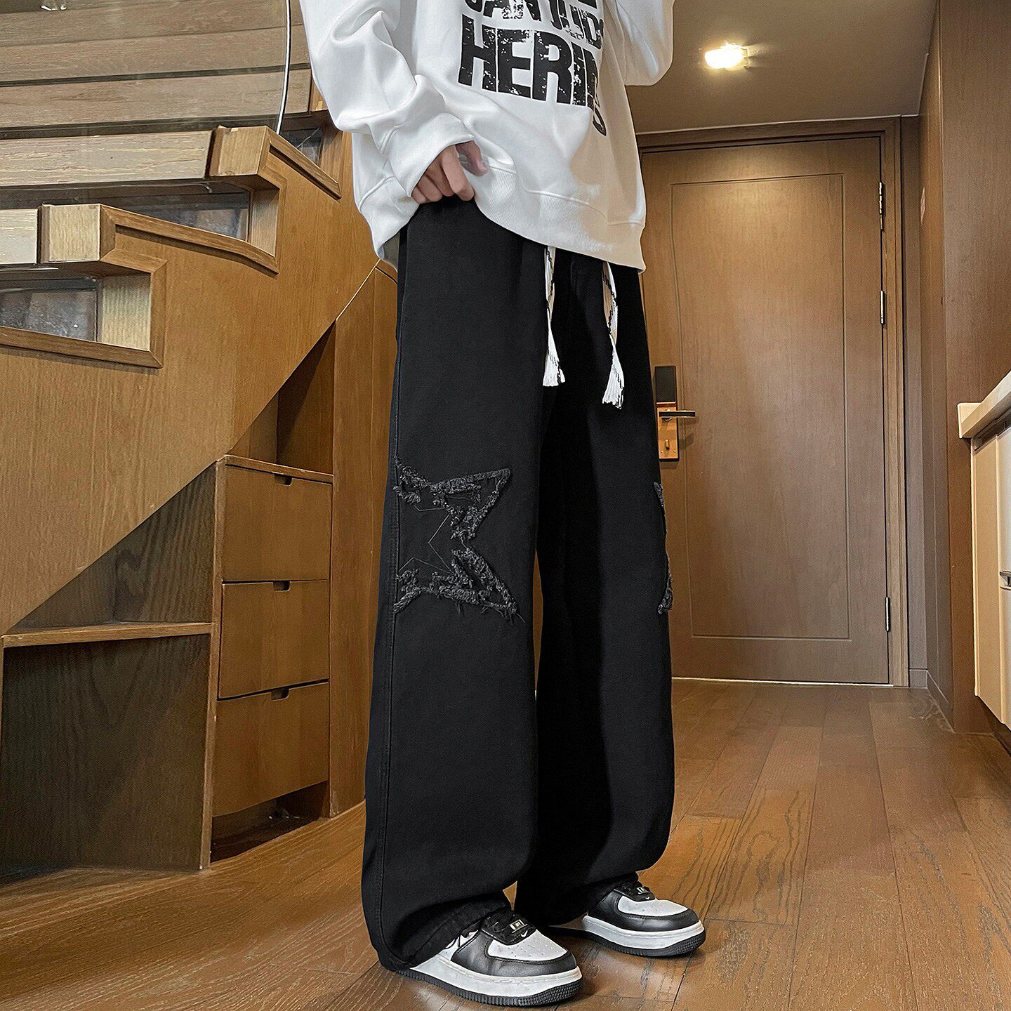 裤子男美式复古牛仔裤男士春秋季新款宽松直筒青少年百搭阔腿长裤