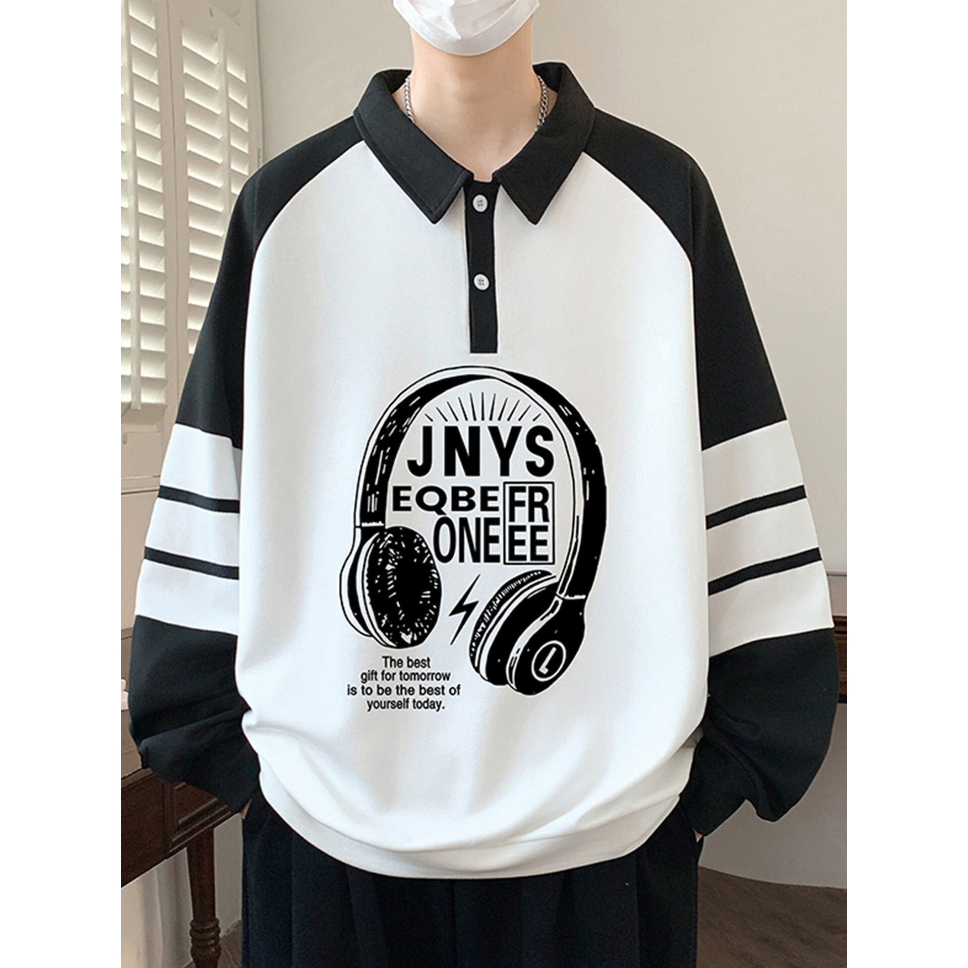 学院风翻领卫衣男生春秋季宽松休闲上衣帅气青少年大童男装POLO衫