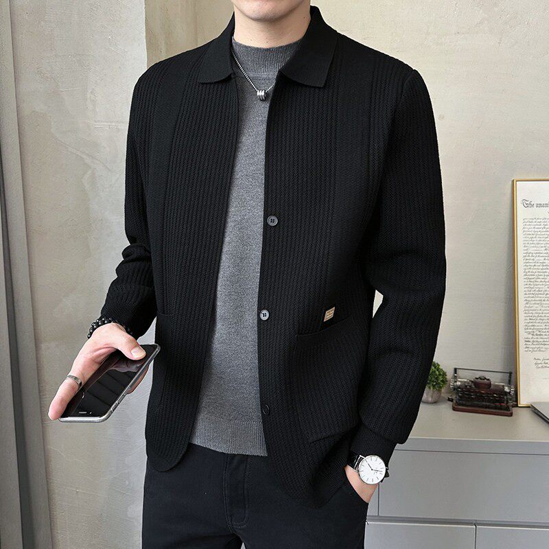 翻领外套男士开衫毛衣2026春季新款百搭修身外穿针织衫夹克男春装
