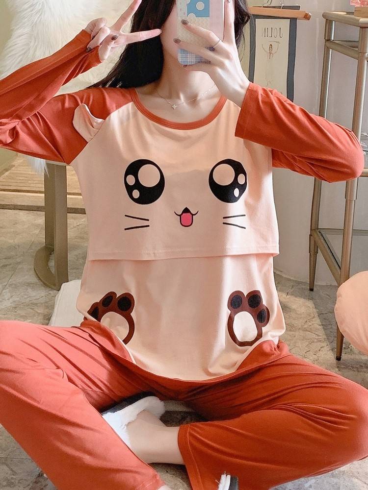 月子产后服秋冬纯棉产妇哺乳孕妇睡衣喂奶十月份家居服大码套装