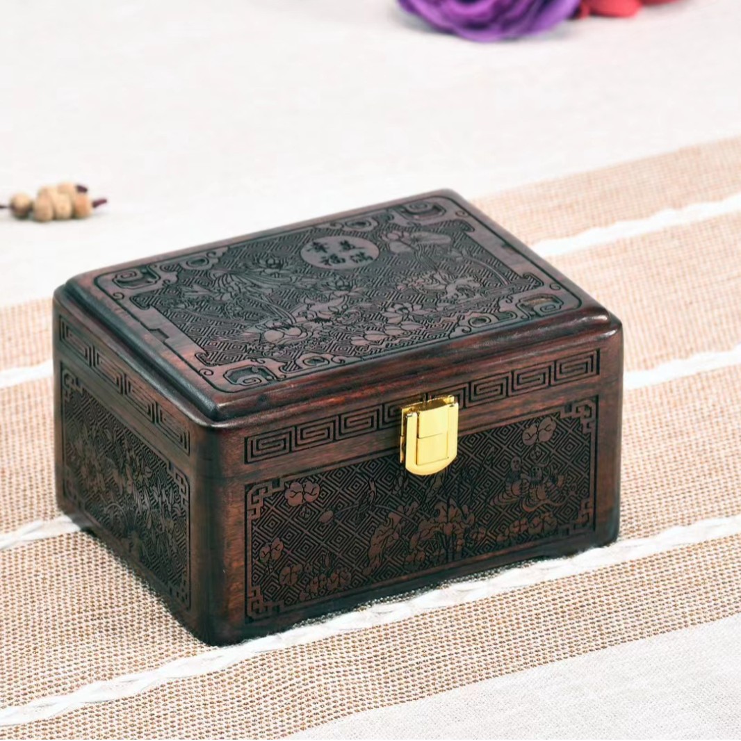 黄花梨首饰盒新中式实木梳妆箱复古雕花饰品盒结婚礼首饰收纳百宝