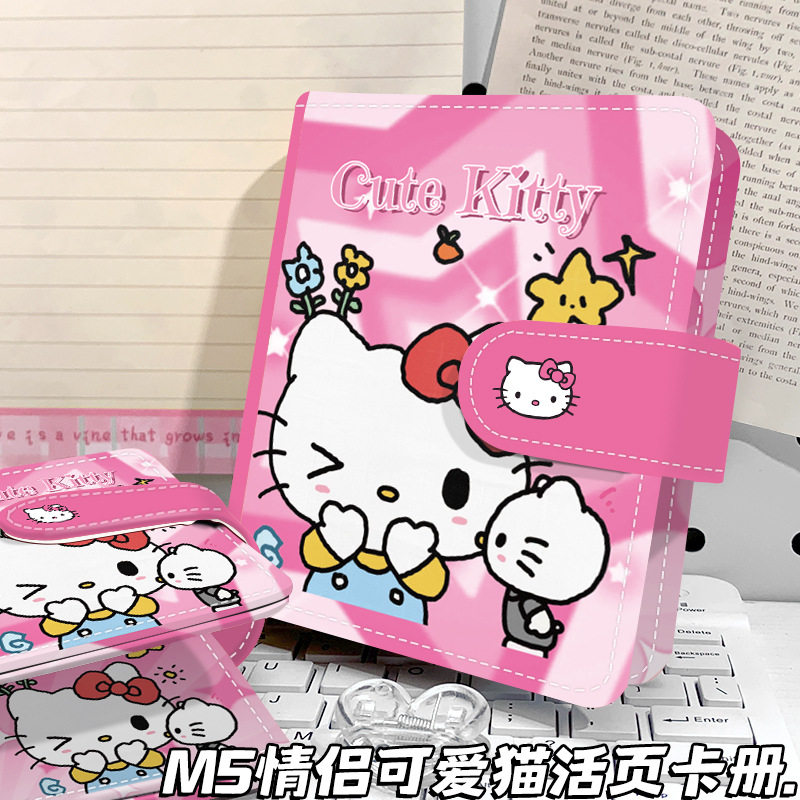 新款情侣可爱猫M5手账本日韩卡通随身磁扣本活页卡册笔记本可拆卸