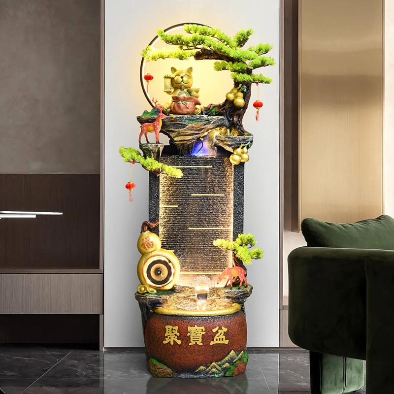 流水生财摆件循环水喷泉景观办公室客厅装饰品风水轮落地招财开