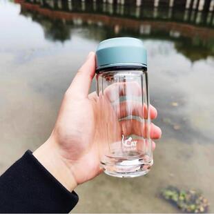 女士带茶漏双层玻璃杯小巧可携式隔热迷你花茶水杯茶水分离泡茶杯