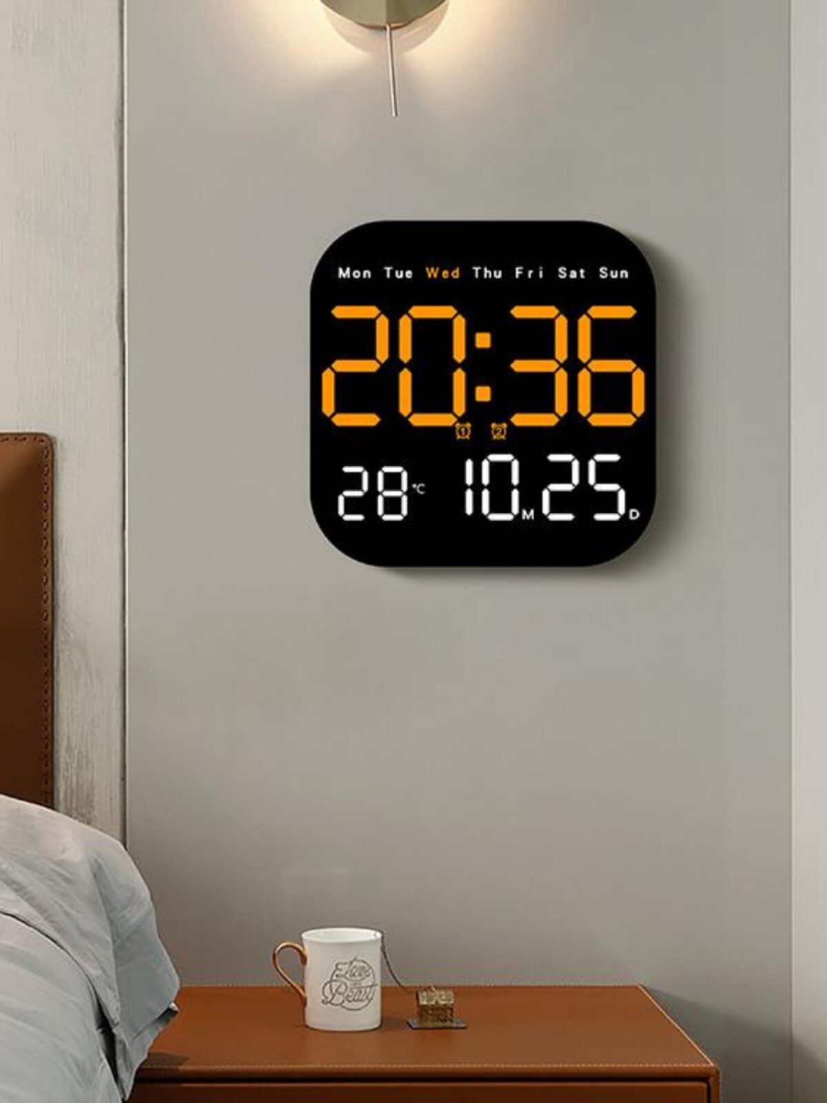 Simple large screen digital clock, multi-function LED square electronic clock, living room wall clock, can be hung and stand, dual-purpose clock