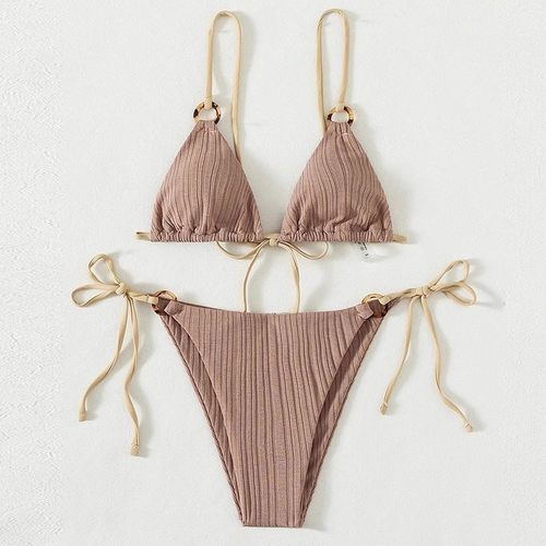 新款欧美ins比基尼泳衣分体纯欲风三点式比基尼纯色性感bikini