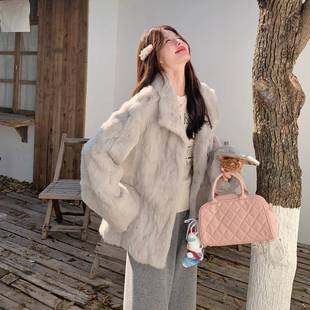 浅灰色高级感温柔风兔毛皮草外套女2025冬季新款法式气质毛毛上衣