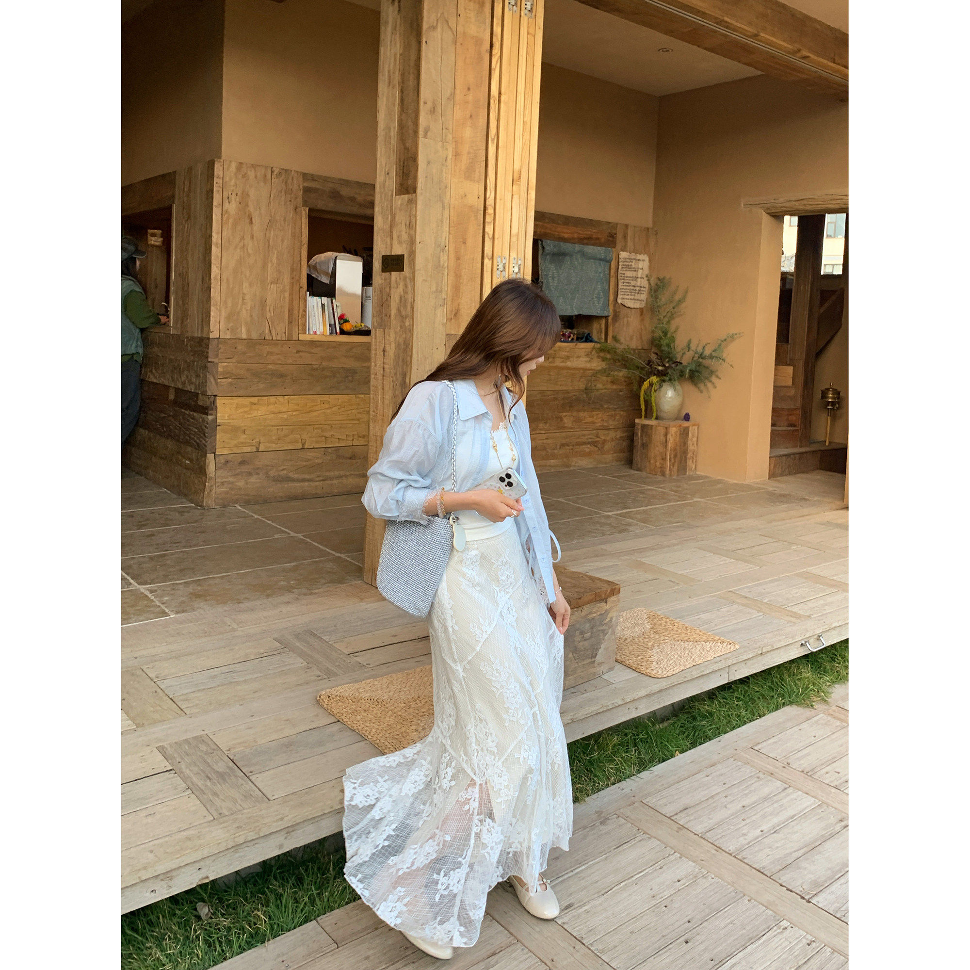 切糕自制小个子春夏新款蕾丝裙子女气质高腰杏白色显瘦网纱半身裙