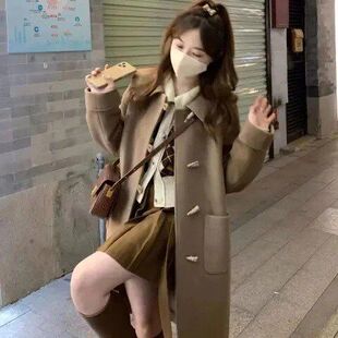 牛角扣日系毛呢外套女2025年秋冬季新款呢子大衣小个子中长款