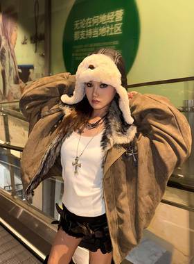 YZ98 毛领座山雕宽松棉服外套男女美式高街覆古十字架棉衣秋冬潮