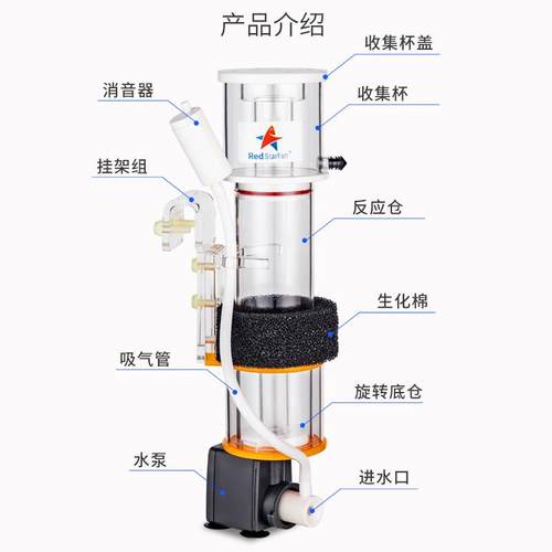 红海星迷你蛋分蛋白质分离器海水化氮器鱼缸过滤器sq507090低音