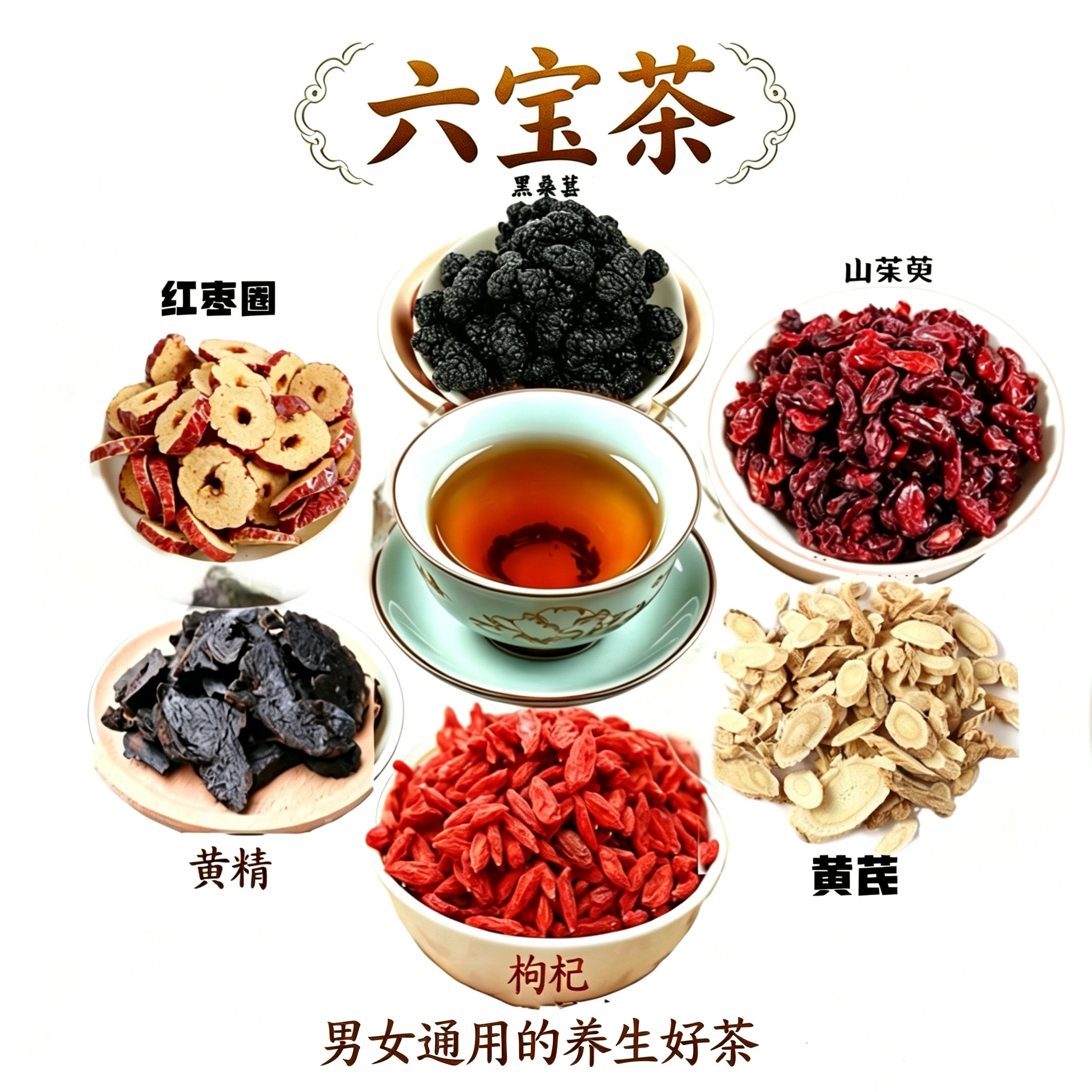六宝茶五宝茶养生滋补益肾安神护肝茶黄精枸杞五味子益肾果山茱萸