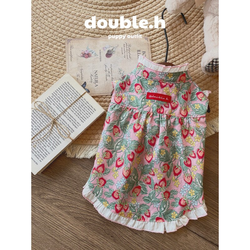 double.h 春夏纯棉田园系列草莓衬衣裙子小型雪纳瑞西施马尔济斯