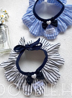 DOUBLE.H手工制宠物甜美条纹围脖马尔济斯比熊雪纳瑞可卡布口水巾