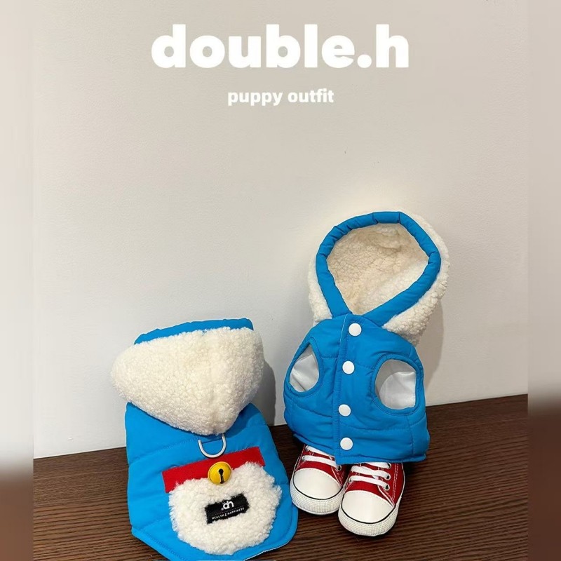 double.h秋冬保暖蓝胖子棉衣连帽马夹背心马尔济斯西施小型犬马甲
