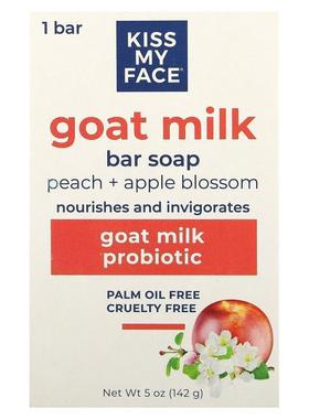 Kiss My Face,Goat Milk Bar Soap, Peach + Apple Blossom, 5 oz