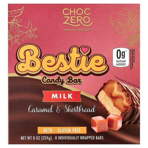 ChocZero,Bestie, Candy Bar, Milk, Caramel & Shortbread, 8 In