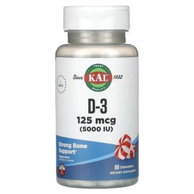 KAL,D-3, Peppermint, 25 mcg (1,000 IU), 200 Chewables