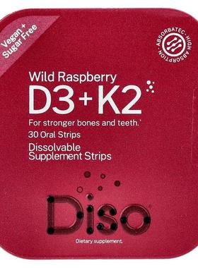 Diso,Vitamin D3 + K2, Wild Raspberry, 30 Oral Strips