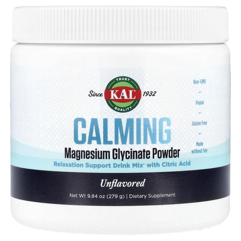 KAL,Calming Magnesium Glycinate Powder, Unflavored, 9.84 oz