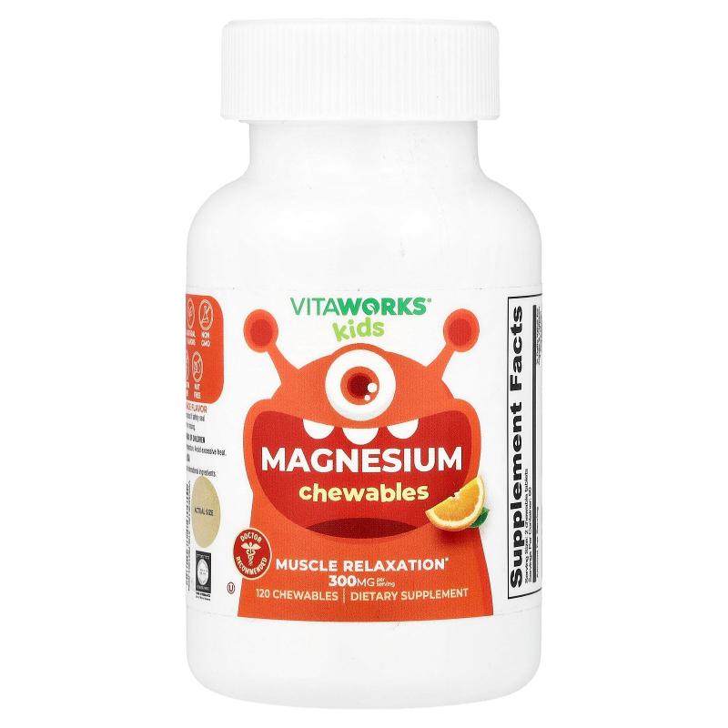 VitaWorks,Kids, Magnesium Chewables, Orange , 120 Chewables
