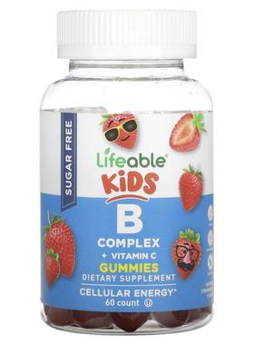 Lifeable,儿童复合维生素 B + 维生素 C 软糖，天然草莓味，60 粒
