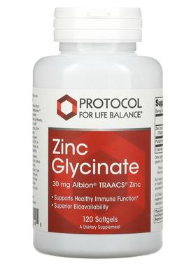 Protocol for Life Balance,甘氨酸锌，30 毫克，120 粒软凝胶