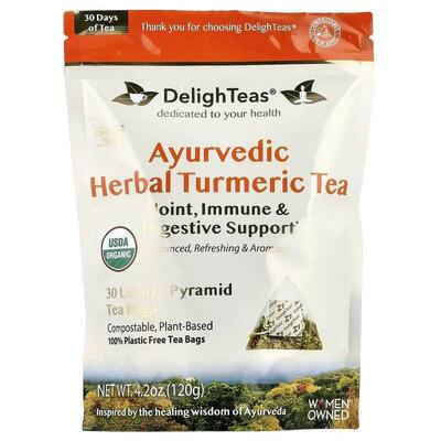 DelighTeas,Ayurvedic Herbal Turmeric Tea, Caffeine Free, 30