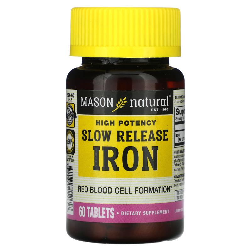 Mason Natural,Slow Release Iron, High Potency, 60 Tablets