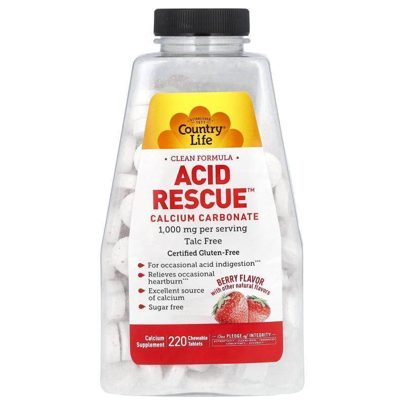 乡村生活,Acid Rescue, Calcium Carbonate, Berry, 1,000 mg , 2