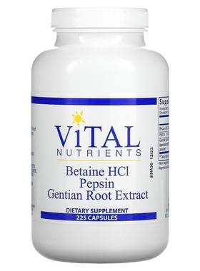 Vital Nutrients,盐酸甜菜碱，胃蛋白酶，龙胆根提取物，225 粒胶