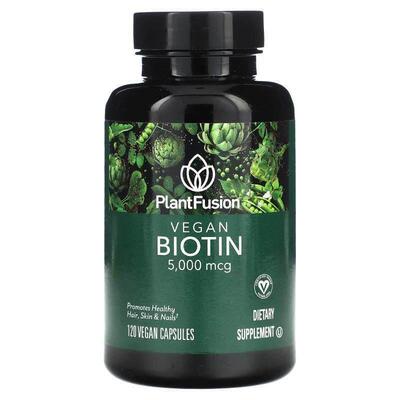PlantFusion,Vegan Biotin, 5,000 mcg, 120 Vegan Capsules